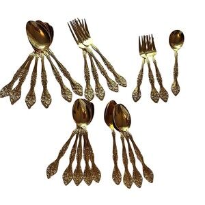 Charles IV Gold Electroplate Flatware 23 Pc Stanley Roberts Japan Vintage